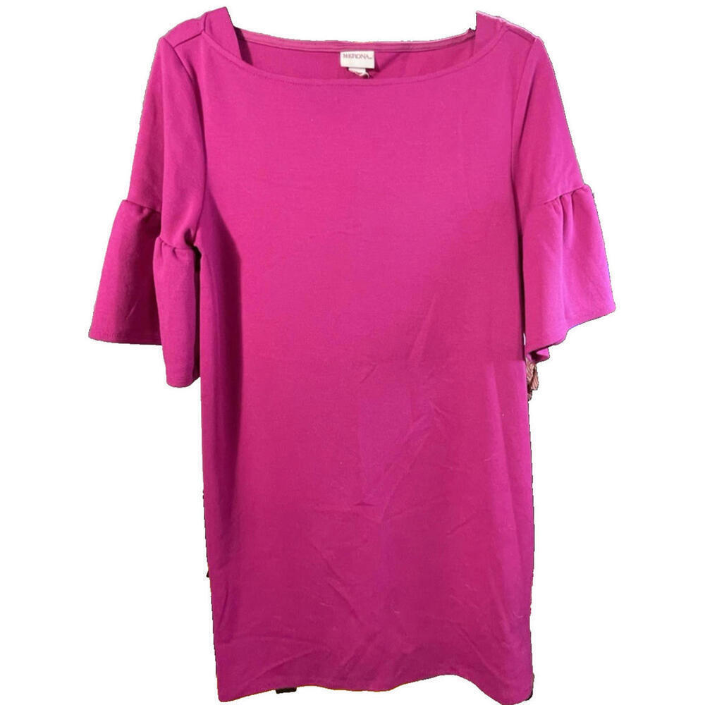 MERONA Magenta Pink Shift Dress Bell Sleeve Boat Neck Barbiecore S 4-6